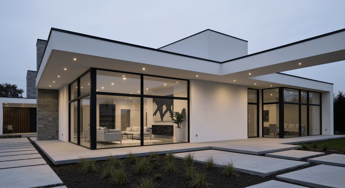 Modern smart home exterior with contemporary architecture