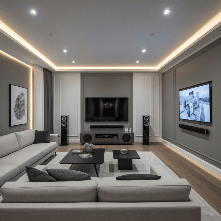 Интерьер шоурума AtiSmart с домашним кинотеатром